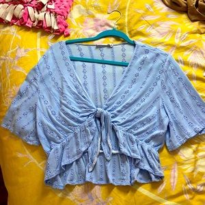 blue tie-front top